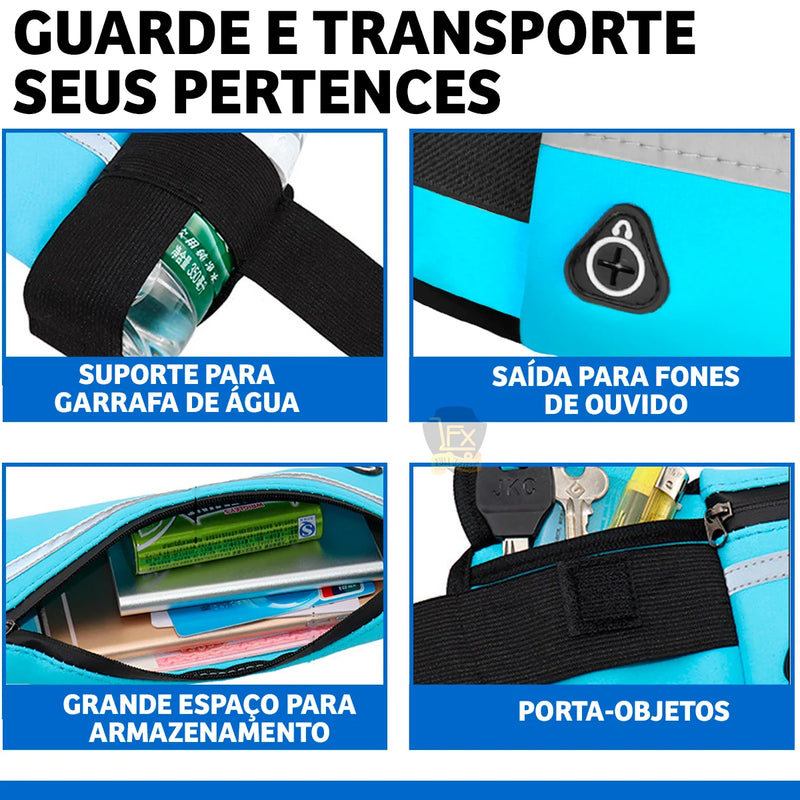 Pochete Esportiva Preta – Porta Celular, Garrafa e Utensílios para Corrida