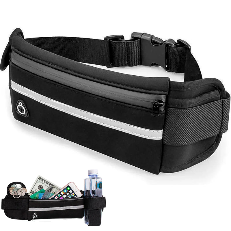 Pochete Esportiva Preta – Porta Celular, Garrafa e Utensílios para Corrida