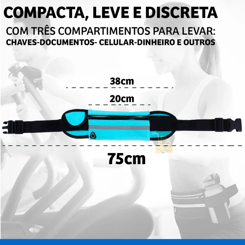 Pochete Esportiva Preta – Porta Celular, Garrafa e Utensílios para Corrida